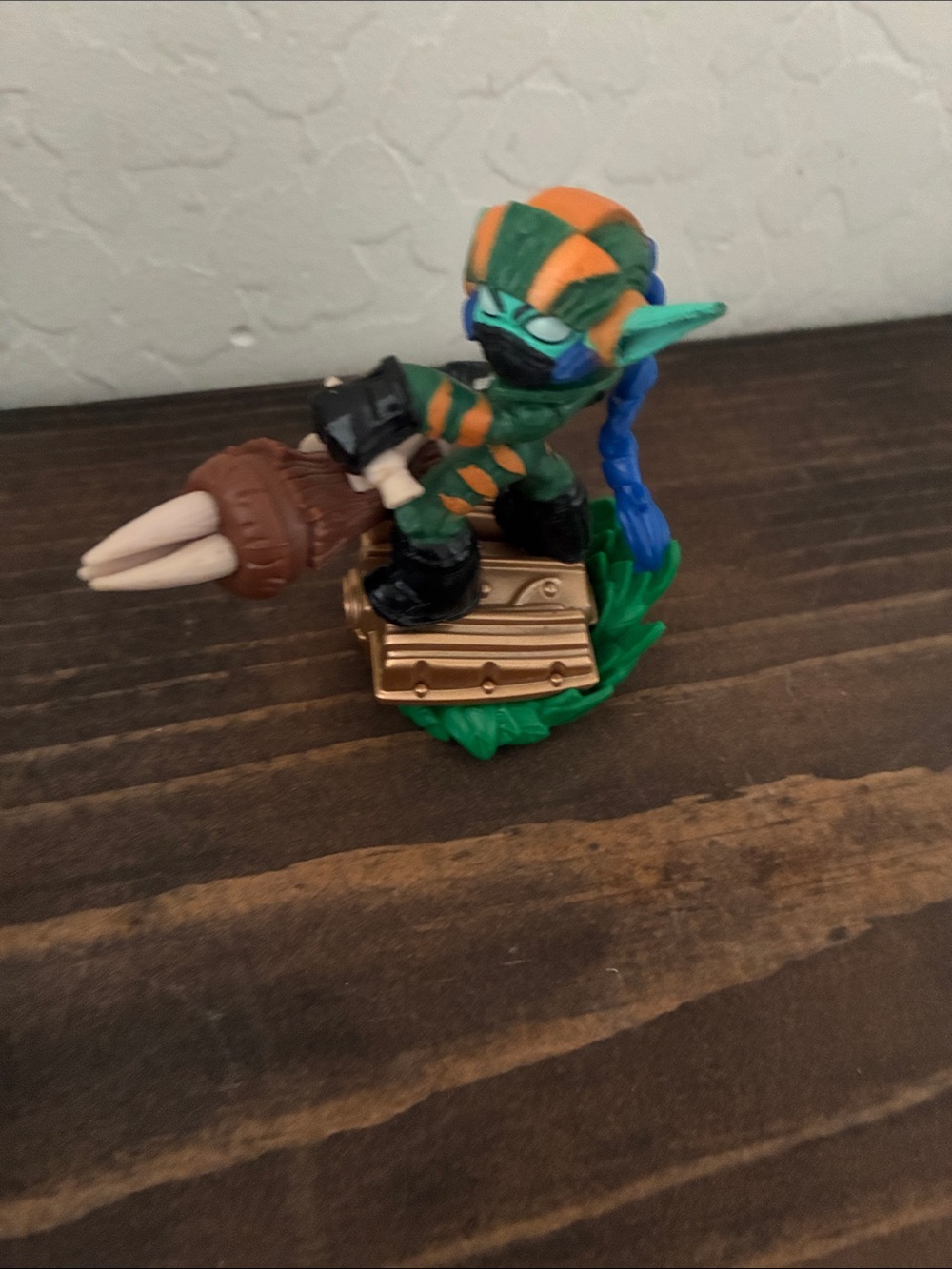 Skylanders-Inspired Green & Orange Game Figure with Blue Accents
